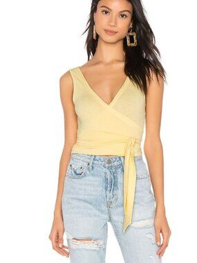 Superdown Mina Rib Wrap Top Yellow Ribbed Cropped
